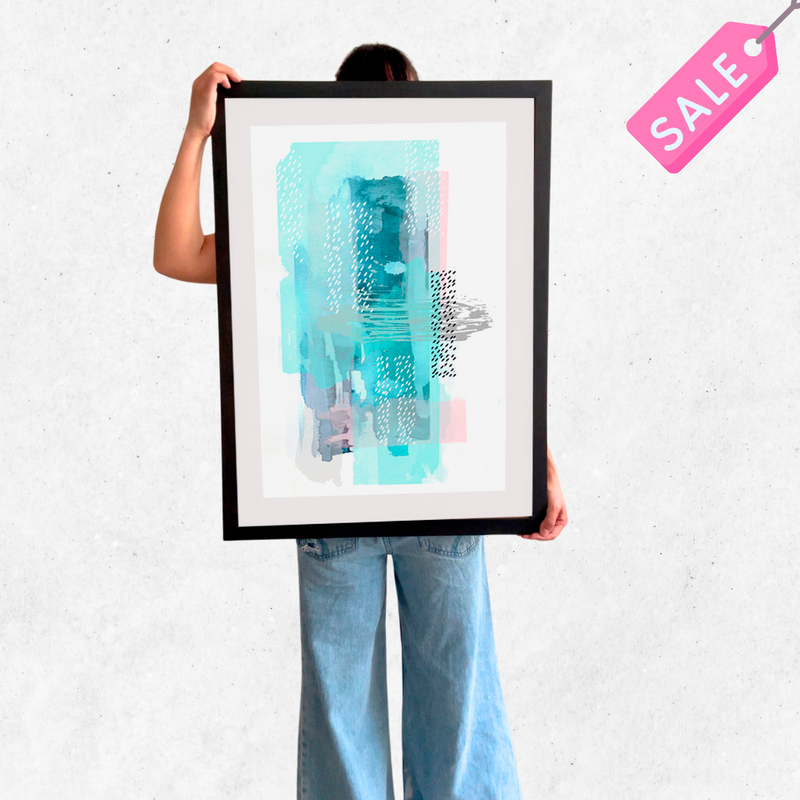 cuadro 50x70 negro Abstracto Celeste 1