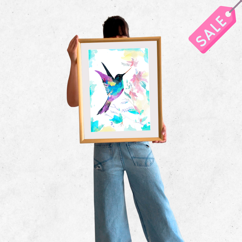 cuadro 50x40 marco DORADO Colibrí 1
