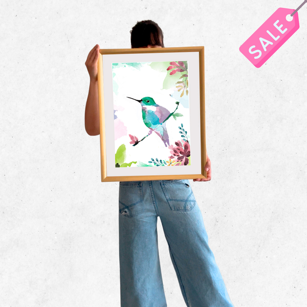 cuadro 50x40 marco DORADO Colibrí 2