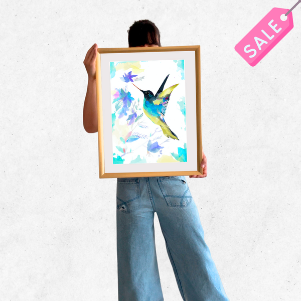cuadro 50x40 marco DORADO Colibrí 3