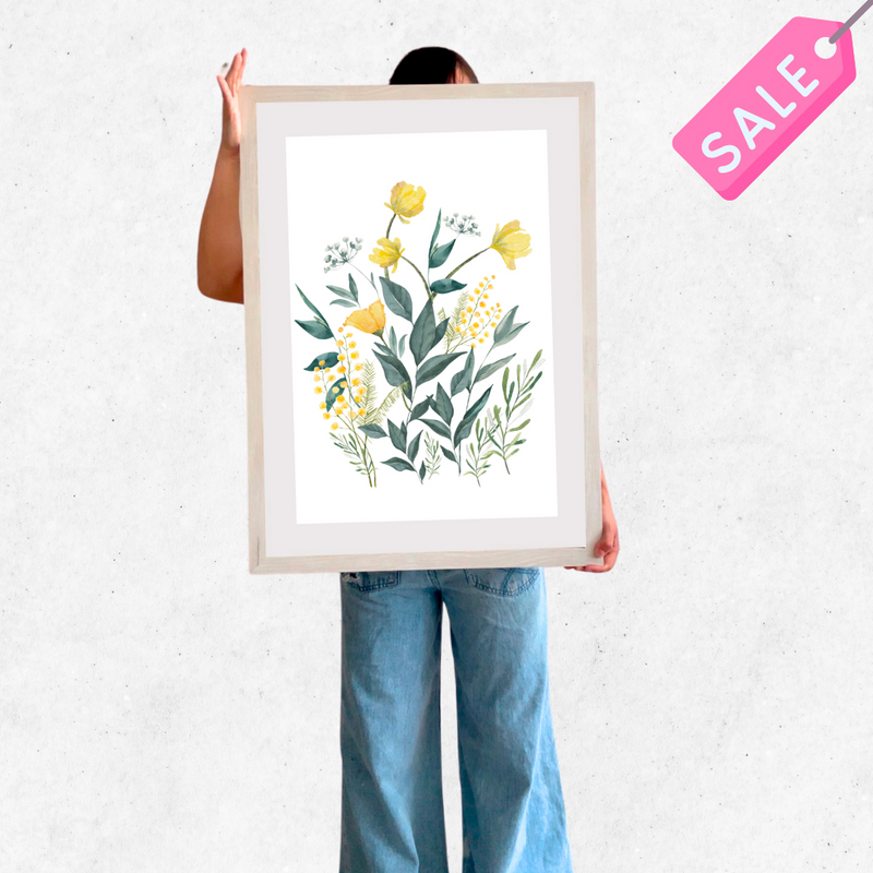cuadro 50x70 blanco Flores Amarillas