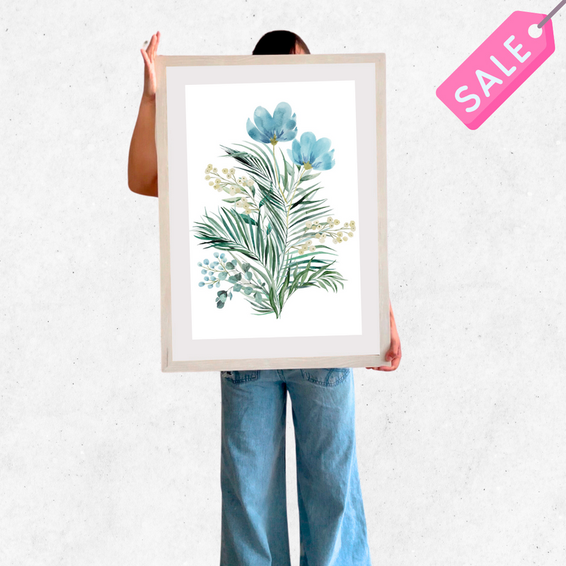 cuadro 50x70 blanco Flores celestes